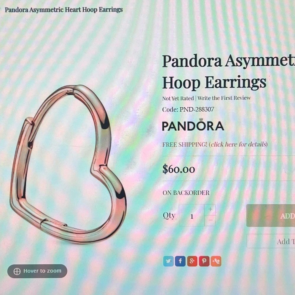 Pandora asymmetrical heart hoop earrings